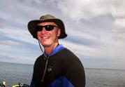 Dave on dive boat at BIBR Roatan Honduras