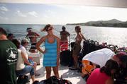 Amy and Group on dive boat at BIBR Roatan Honduras